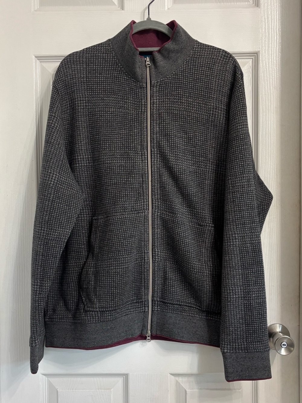 Robert Graham Men's Charcoal Houndstooth Zip-Up Knit Sweater Jacket XL